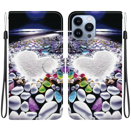 

For iPhone 12 Pro Max Crystal Texture Colored Drawing Leather Phone Case(Heart Shaped)