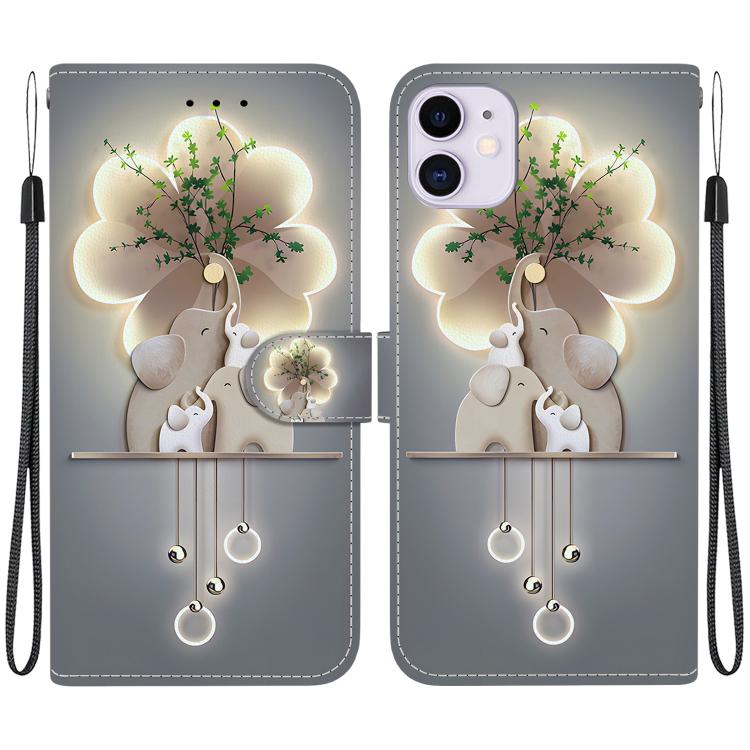 

For iPhone 11 Crystal Texture Colored Drawing Leather Phone Case(Elephants)