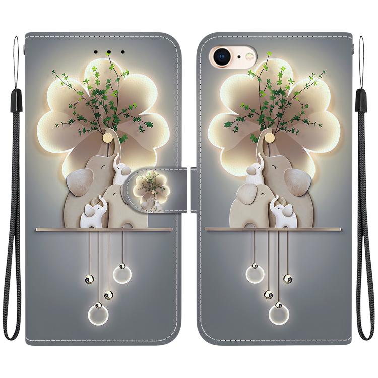 

For iPhone 7 / 8 / SE 2022 Crystal Texture Colored Drawing Leather Phone Case(Elephants)