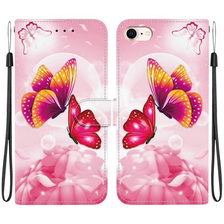 

For iPhone 7 / 8 / SE 2022 Crystal Texture Colored Drawing Leather Phone Case(Pink Butterflies)