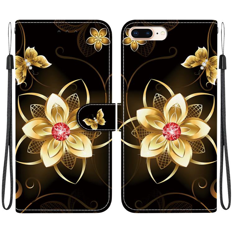

For iPhone 7 Plus / 8 Plus Crystal Texture Colored Drawing Leather Phone Case(Gold Flower)
