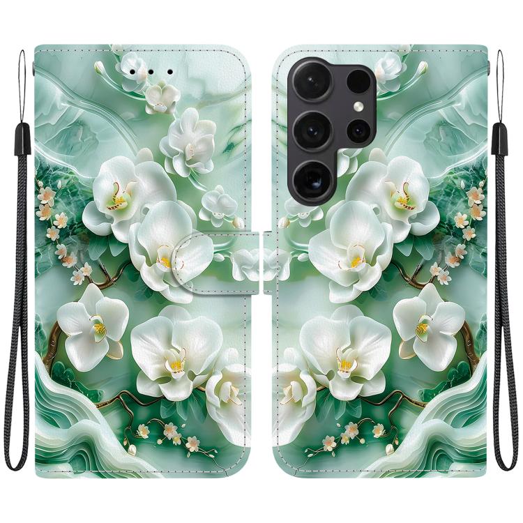

For Samsung Galaxy S24 Ultra 5G Crystal Texture Colored Drawing Leather Phone Case(Jade Flowers)