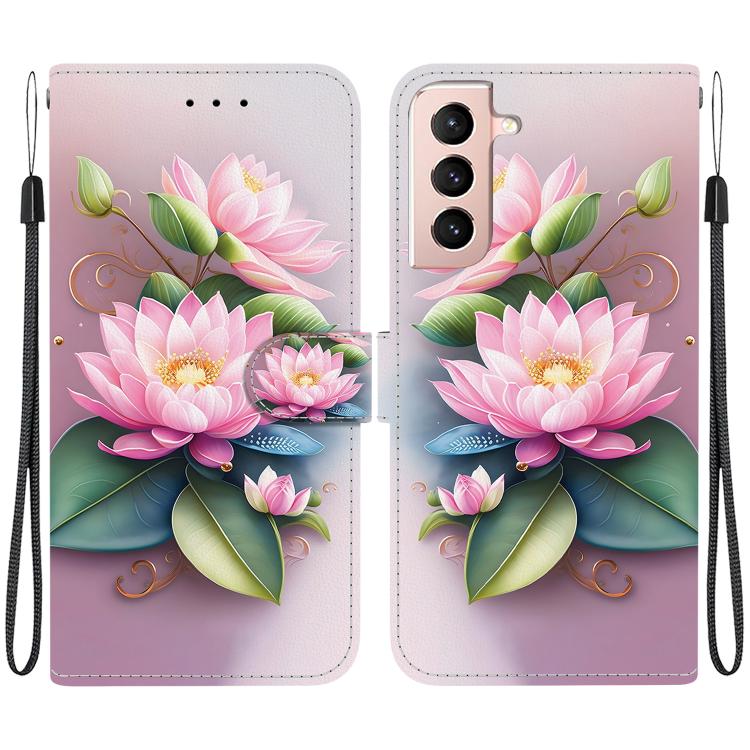

For Samsung Galaxy S22 5G Crystal Texture Colored Drawing Leather Phone Case(Lotus)
