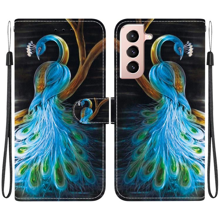 

For Samsung Galaxy S21 5G Crystal Texture Colored Drawing Leather Phone Case(Gold Flower)