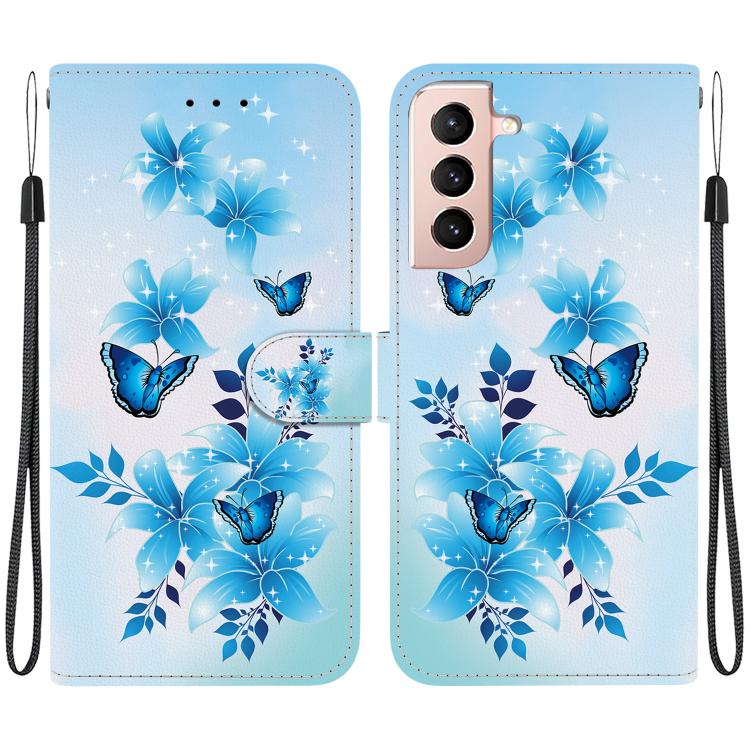 

For Samsung Galaxy S21 5G Crystal Texture Colored Drawing Leather Phone Case(Blue Butterflies)