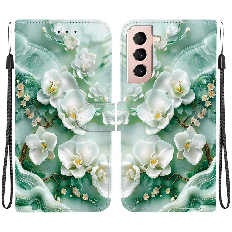 

For Samsung Galaxy S21 5G Crystal Texture Colored Drawing Leather Phone Case(Jade Flowers)