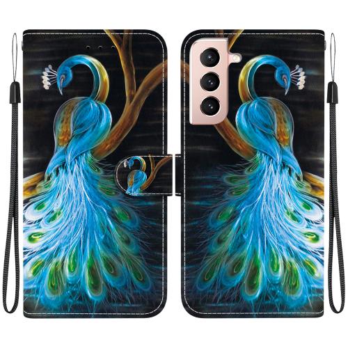 

For Samsung Galaxy S21 FE 5G Crystal Texture Colored Drawing Leather Phone Case(Peacock)