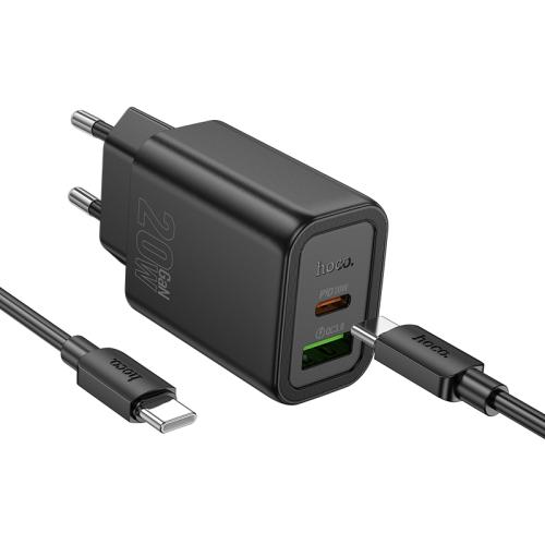 

hoco N61 PD20W+QC3.0 Charger Set with 1m Type-C to Type-C Cable, Specification:EU Plug(Black)