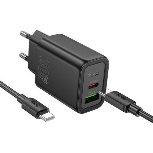 

hoco N63 PD30W+QC3.0 Charger Set with 1m Type-C to Type-C Cable, Specification:EU Plug(Black)