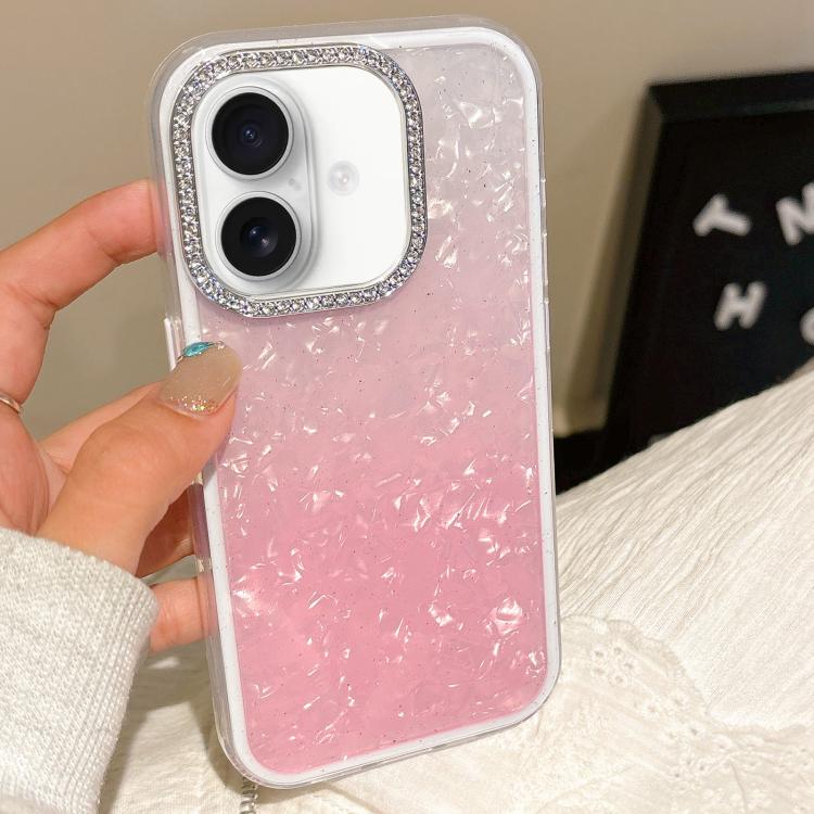

For iPhone 16 Plus Gradient Shell Texture 3 in 1 Phone Case(Pink)