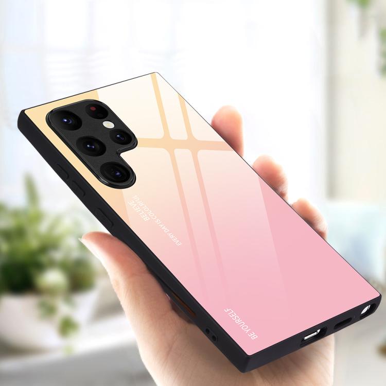 

For Samsung Galaxy S25 Ultra 5G Gradient Color Glass Phone Case(Yellow Pink)