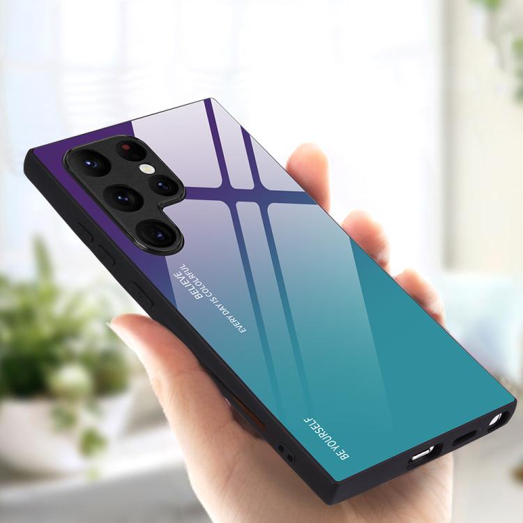 

For Samsung Galaxy S25 Ultra 5G Gradient Color Glass Phone Case(Aurora Blue)