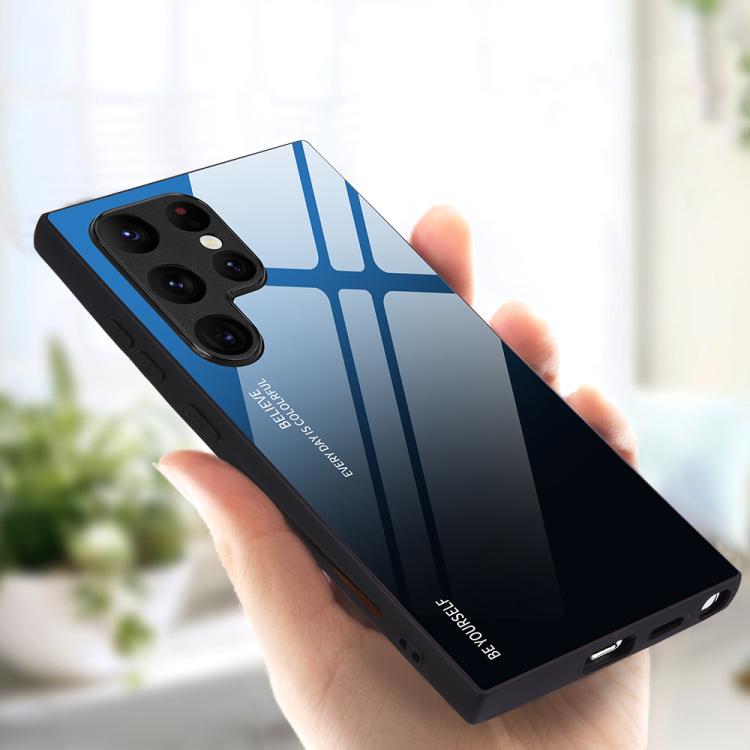 

For Samsung Galaxy S25 Ultra 5G Gradient Color Glass Phone Case(Blue Black)