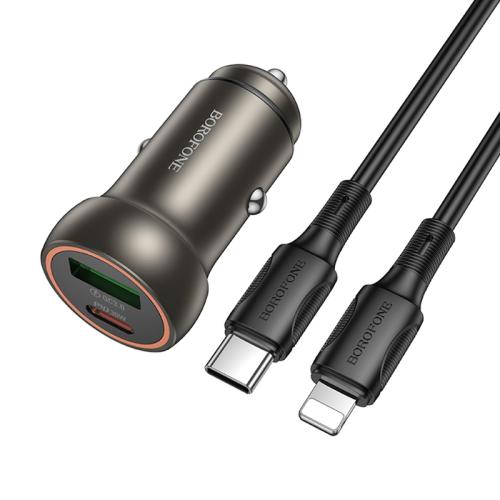 

BOROFONE BZ32A Fresh PD30W Type-C and QC3.0 USB Car Charger Set with 1m 8 Pin Cable(Gold)