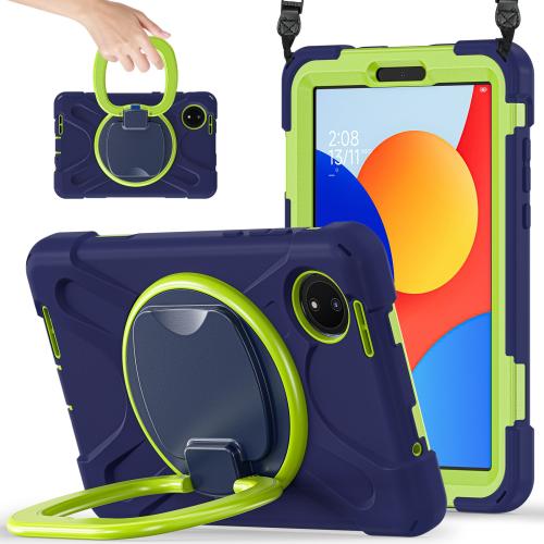 

For Xiaomi Redmi Pad SE 8.7 Silicone Hybrid PC Tablet Case with Holder & Shoulder Strap(Navy Blue Lime)