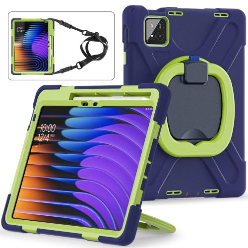 For Xiaomi Pad 7 / 7 Pro Silicone Hybrid PC Tablet Case with Holder & Shoulder Strap(Navy Blue Lime)