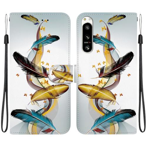 

For Sony Xperia 10 VI Crystal Texture Colored Drawing Leather Phone Case(Gold Butterfly Feathers)