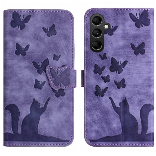 

For Samsung Galaxy A56 5G Butterfly Cat Embossing Flip Leather Phone Case(Purple)