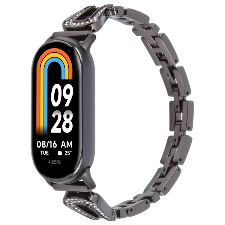 

For Xiaomi Smart Band 9 / 8 U-shaped Diamond Bracelet Metal Watch Band(Black)
