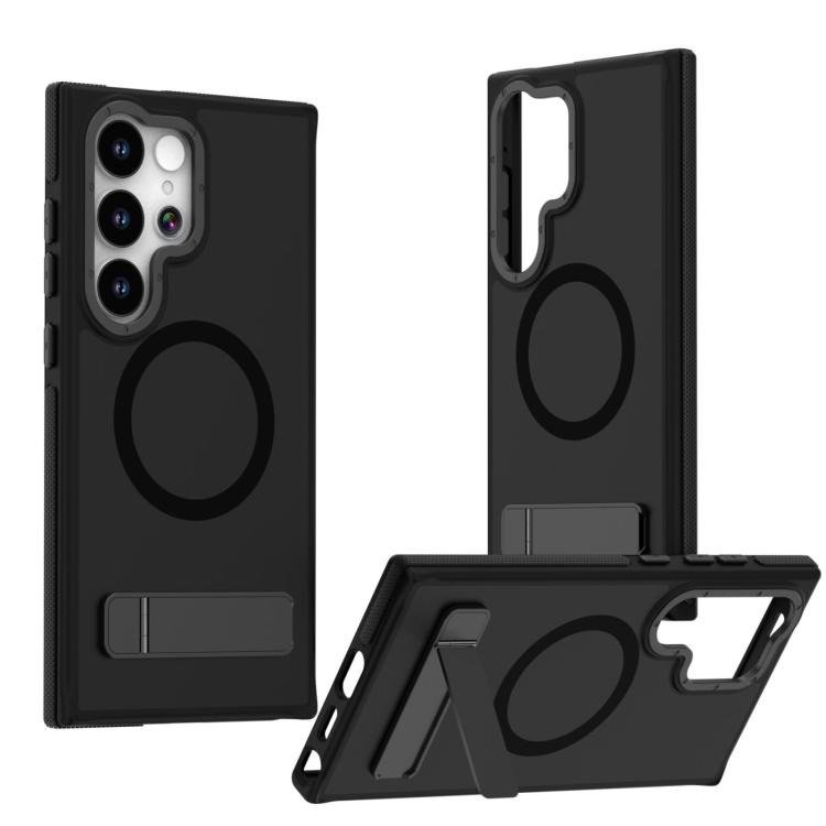 

For Samsung Galaxy S25 Ultra 5G Dual-Color Skin Feel Magsafe Phone Case with Holder(Black)