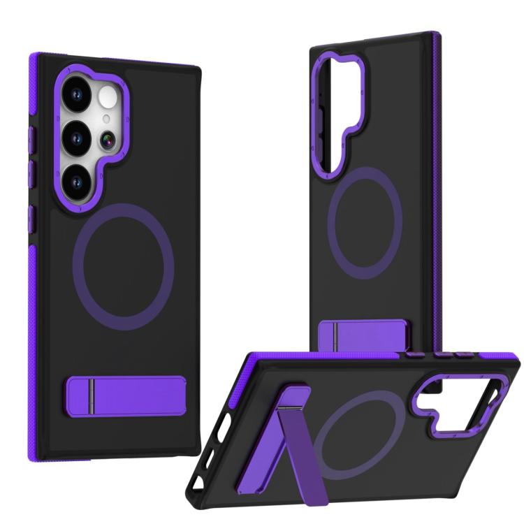 

For Samsung Galaxy S25 Ultra 5G Dual-Color Skin Feel Magsafe Phone Case with Holder(Purple)