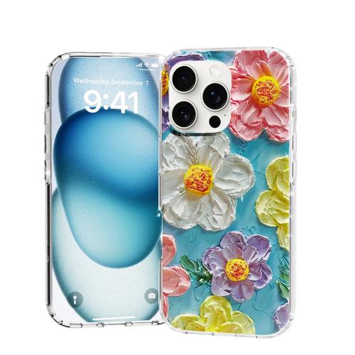 

For iPhone 16 Pro Max IMD Double Piece Simple Fresh Shockproof Phone Case(Colorful Flowers)