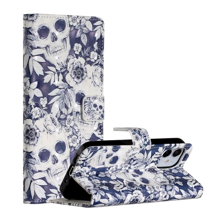 

For iPhone 12 mini 3D Painted Pattern Horizontal Flip Leather Case with Holder & Card Slots & Photo Frame & Wallet(Skull Flower)