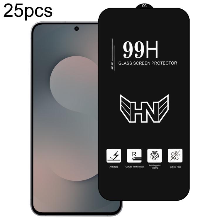 

For Samsung Galaxy S25 FE 5G 25pcs 0.18mm High Aluminum Large Arc Full Screen Tempered Glass Film, Support Fingerprint Unlocking