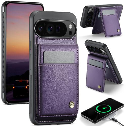 

For Google Pixel 9 Pro XL JEEHOOD J06 British Style RFID MagSafe Card Bag PU Phone Case(Purple)