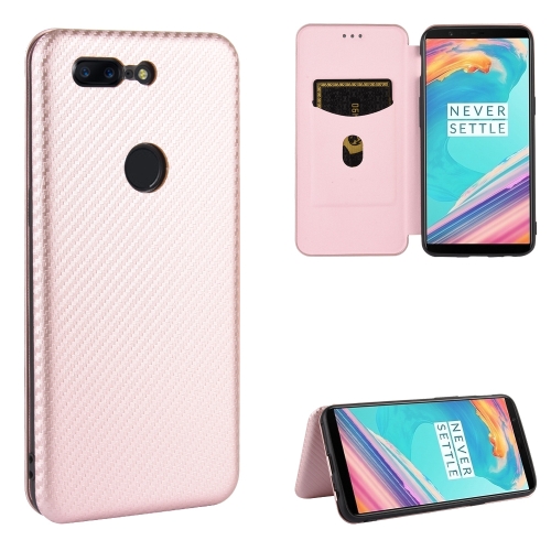 

For OnePlus 5T Carbon Fiber Texture Magnetic Horizontal Flip TPU + PC + PU Leather Case with Card Slot(Pink)