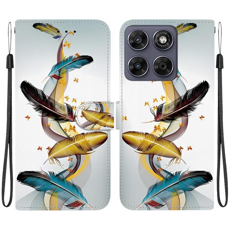 

For Motorola Moto G67 5G / Moto G77 5G Crystal Texture Colored Drawing Leather Phone Case(Gold Butterfly Feathers)
