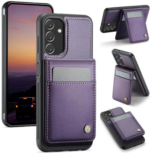 

For Samsung Galaxy A13 4G JEEHOOD J06 British Style RFID MagSafe Card Bag PU Phone Case(Purple)