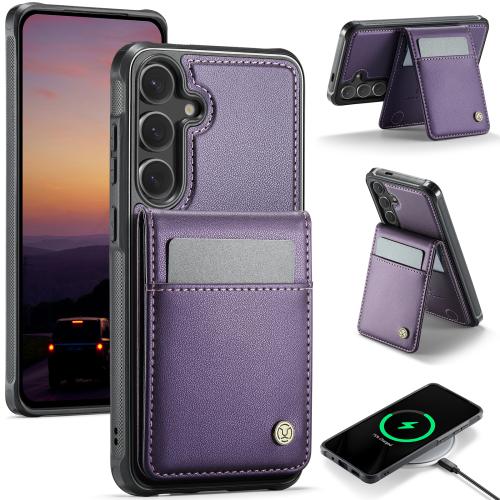 

For Samsung Galaxy S25 5G JEEHOOD J06 British Style RFID MagSafe Card Bag PU Phone Case(Purple)