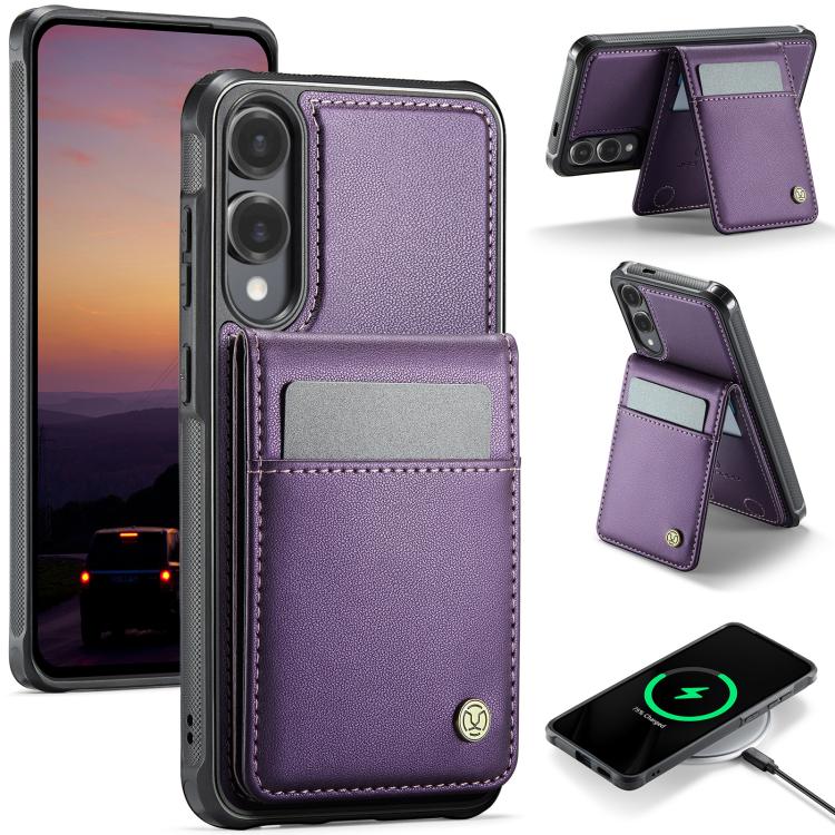 

For Samsung Galaxy S25 Edge 5G JEEHOOD J06 British Style RFID MagSafe Card Bag PU Phone Case(Purple)