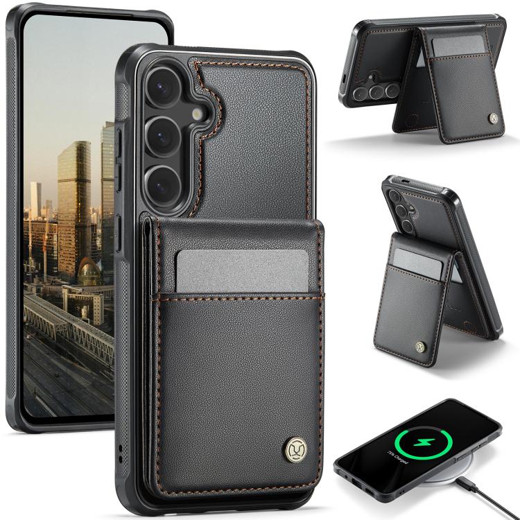 For Samsung Galaxy S26+ 5G JEEHOOD J06 British Style RFID MagSafe Card Bag PU Phone Case(Black)