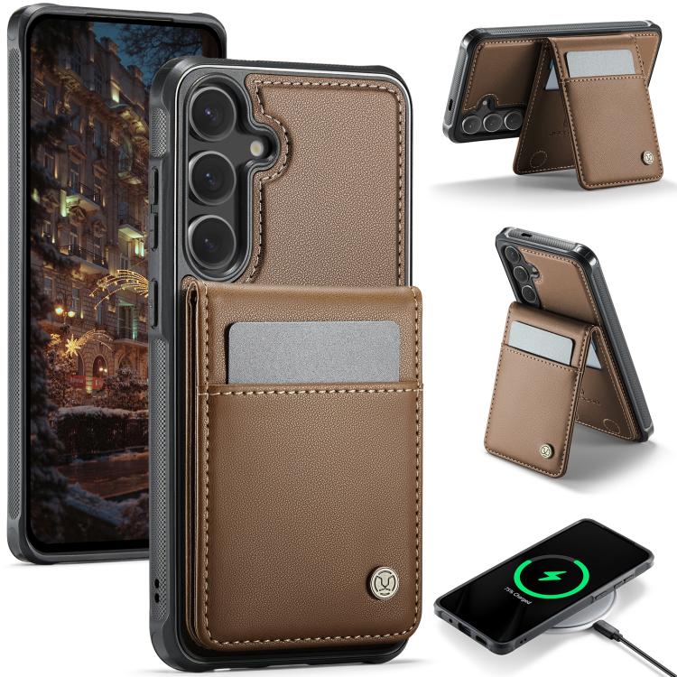 For Samsung Galaxy S26 5G JEEHOOD J06 British Style RFID MagSafe Card Bag PU Phone Case(Brown)