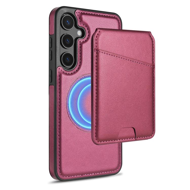 

For Samsung Galaxy S25+ 5G Skin Feel Detachable Card Bag Magsafe Phone Case(Wine Red)