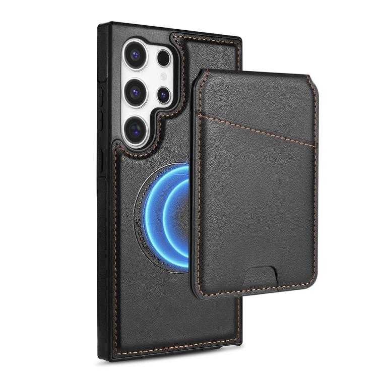 

For Samsung Galaxy S25 Ultra 5G Skin Feel Detachable Card Bag Magsafe Phone Case(Black)