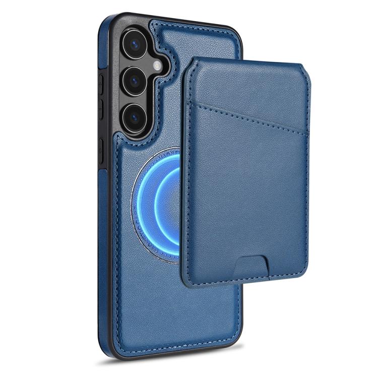 

For Samsung Galaxy S24 5G Skin Feel Detachable Card Bag Magsafe Phone Case(Blue)