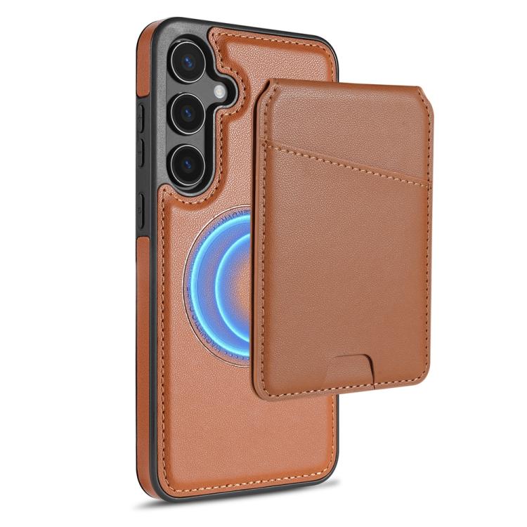 

For Samsung Galaxy S24 FE 5G Skin Feel Detachable Card Bag Magsafe Phone Case(Brown)