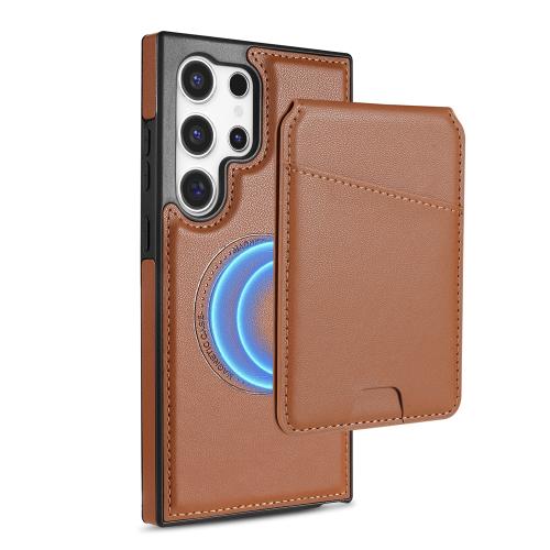 

For Samsung Galaxy S23 Ultra 5G Skin Feel Detachable Card Bag Magsafe Phone Case(Brown)