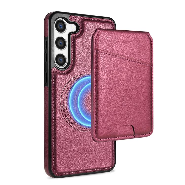 

For Samsung Galaxy S23 5G Skin Feel Detachable Card Bag Magsafe Phone Case(Wine Red)