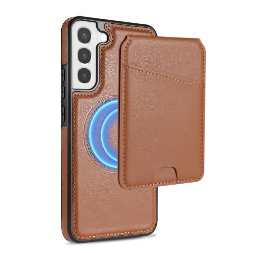 

For Samsung Galaxy S22 5G Skin Feel Detachable Card Bag Magsafe Phone Case(Brown)