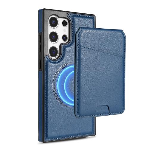 

For Samsung Galaxy S22 Ultra 5G Skin Feel Detachable Card Bag Magsafe Phone Case(Blue)