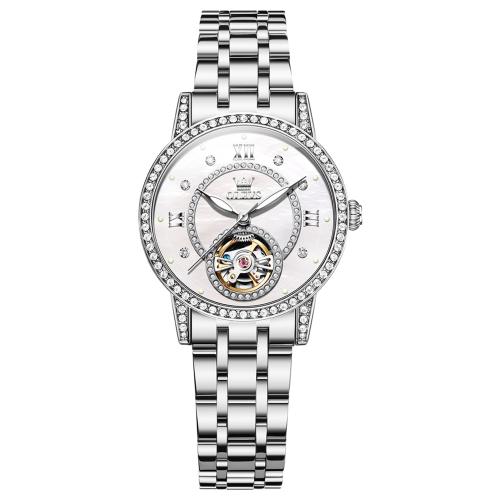 

OLEVS 7036 Women Starry Sky Disk Luminous Skeleton Mechanical Watch(Silver White)