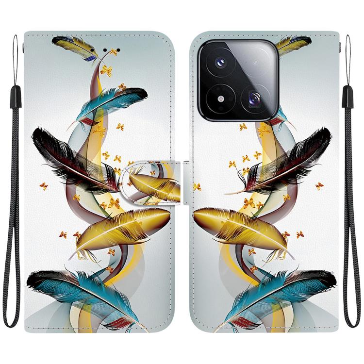 For Xiaomi 17 Max 5G Crystal Texture Colored Drawing Leather Phone Case(Gold Butterfly Feathers)
