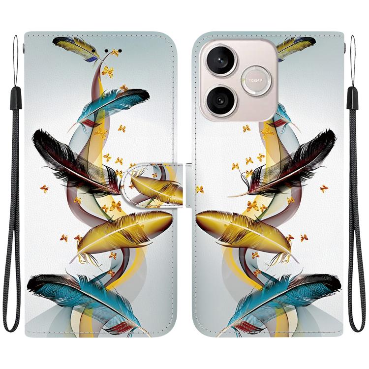 

For Honor 600 Lite Global Crystal Texture Colored Drawing Leather Phone Case(Gold Butterfly Feathers)