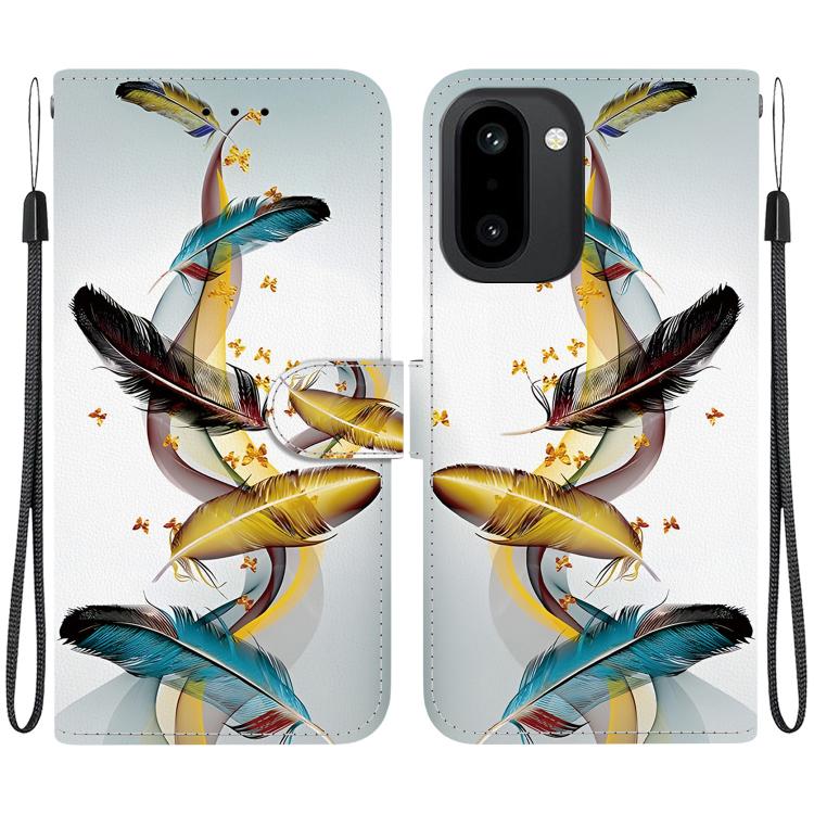 

For OnePlus 15R / Ace 6 / Ace 6T Crystal Texture Colored Drawing Leather Phone Case(Gold Butterfly Feathers)