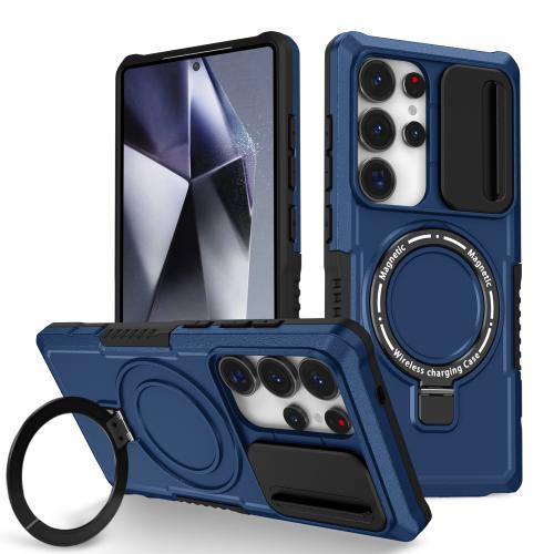 

For Samsung Galaxy S25 Ultra 5G Sliding Camshield MagSafe Holder TPU Hybrid PC Phone Case(Royal Blue)