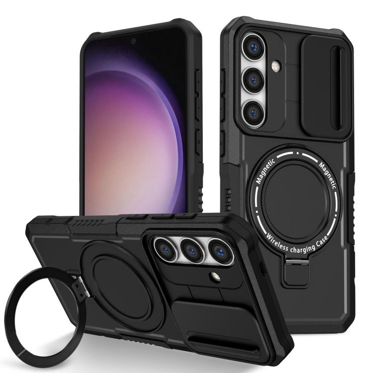

For Samsung Galaxy S24 5G Sliding Camshield MagSafe Holder TPU Hybrid PC Phone Case(Black)